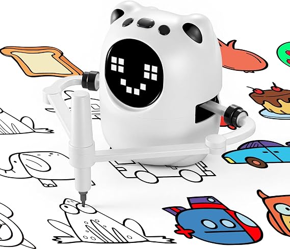 Qusases Drawing Robot for Kids, Interactive Educational Art Toy Guides Kids to Draw Step by Step, Montessori-Inspired Learning Toy with 150 Drawing Cards, Gift for Boys & Girls Ages 38 (White)