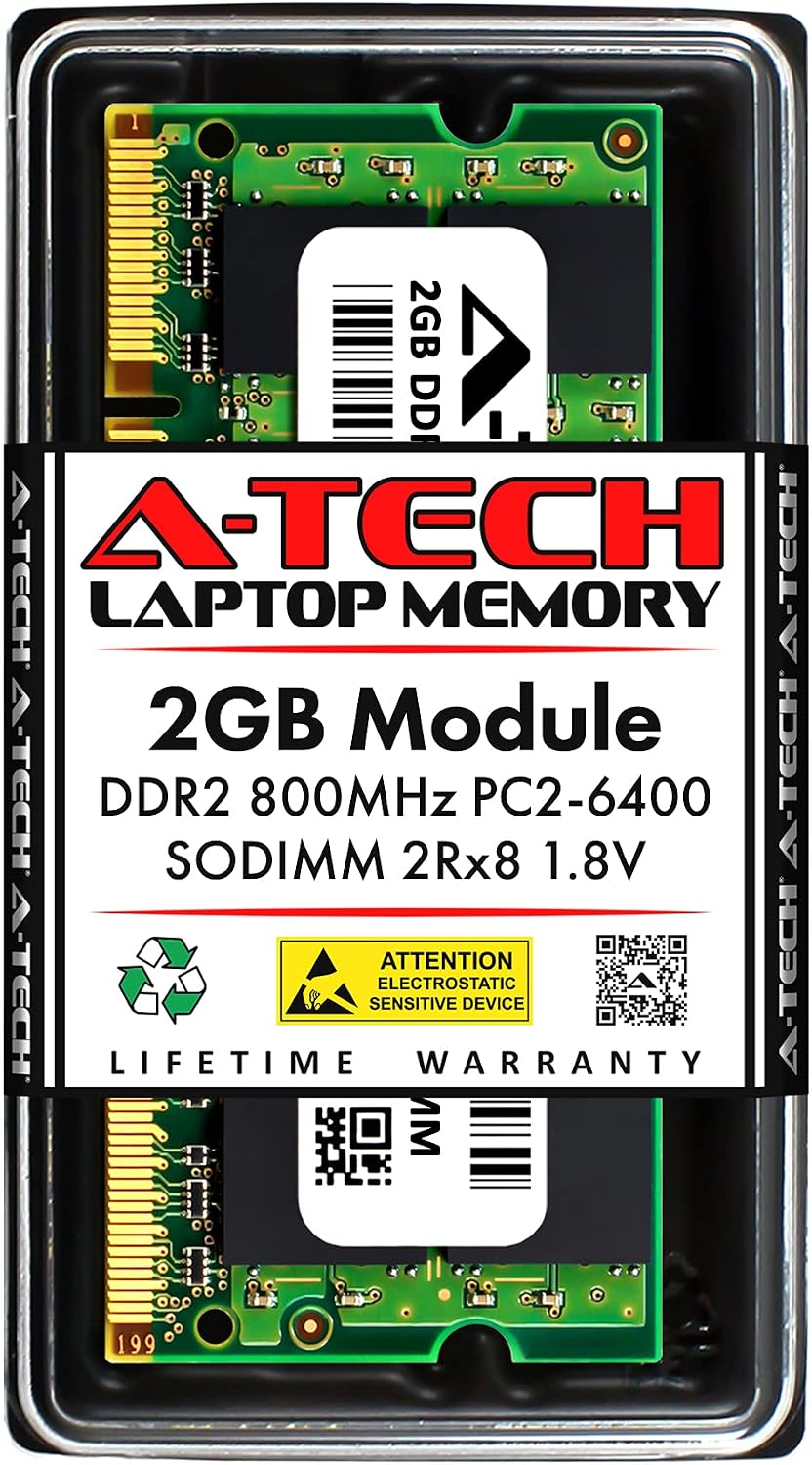 A-Tech 2GB RAM Replacement for Samsung M470T5663RZ3-CF7 | DDR2 800MHz PC2-6400 2Rx8 SODIMM 200-Pin Memory Module