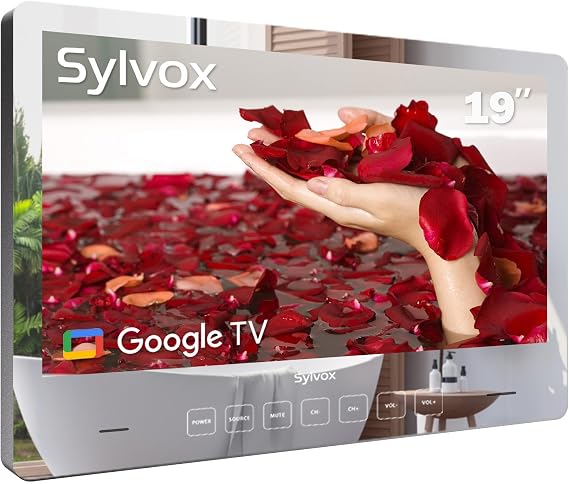 SYLVOX 19'' Smart TV, 12volt Bathroom Magic Mirror, IP66 Waterproof TV