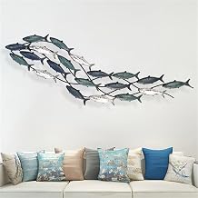 Coastal Metal Fish Wall Decor, Large Nautical School of 20 Fish Art, 3D Wall Sculpture, Metallic Art Decoration