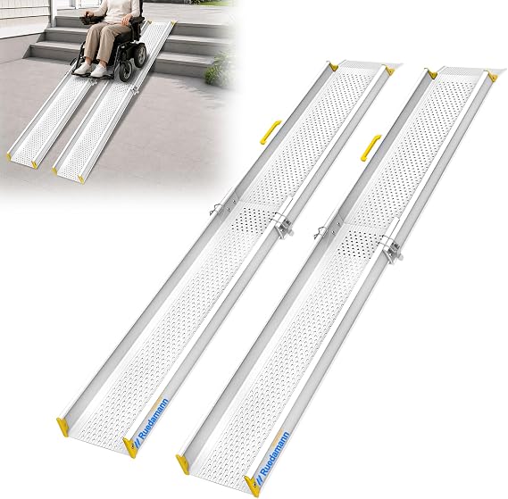 Ruedamann 6FT Telescopic Wheelchair Ramp with Handle, 8.9" Wide, 2PCS