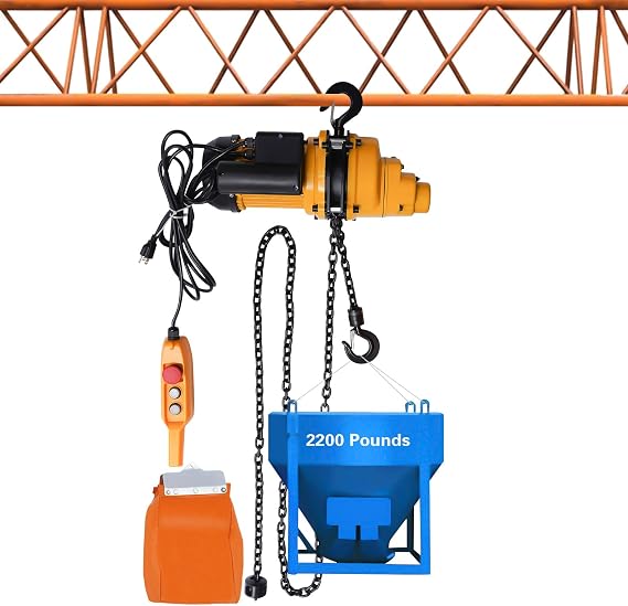 1 Ton Electric Chain Hoist, 13 FT Lifting Height, 110V Single Phrase Overhead Crane with 20Mn2 Chain, 1500W Electric Winch for Garage, Shop, Hotel, Home