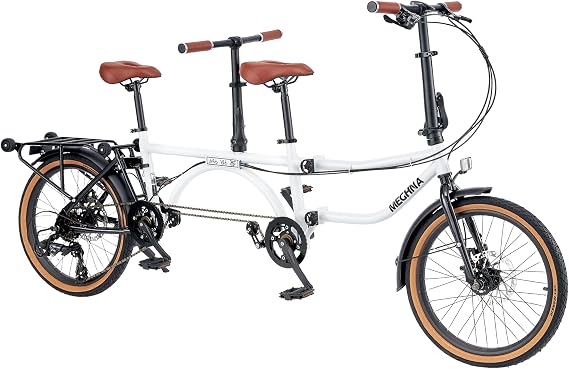 Heavy Duty 20 Inch 7 Speeds Folding City Tandem Bike for Adults 2-Seater Foldable Double Bike Folding Tandem Beach Cruise Bike with Child Seat,2 Adjustable Seats for Parent-Child Couples, 2 Colors