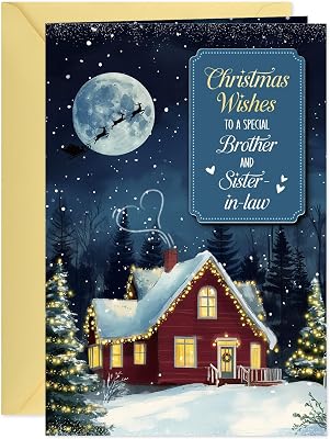 FLYAB Christmas Card for Brother and Sister in Law - Shining Christmas Card with Envelope 3D Gold Foil Xmas Holiday Gift to a Special Brother and Sister-in-Law
