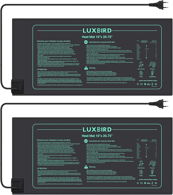 LUXBIRD 2 Pack Seedling Heating Mat for Seed Starting, 10x 20.75 Durable Waterproof Warm Hydroponic Heating Pad for Indoor Plants Germination, IP67, MET Standard (120V US Plug)