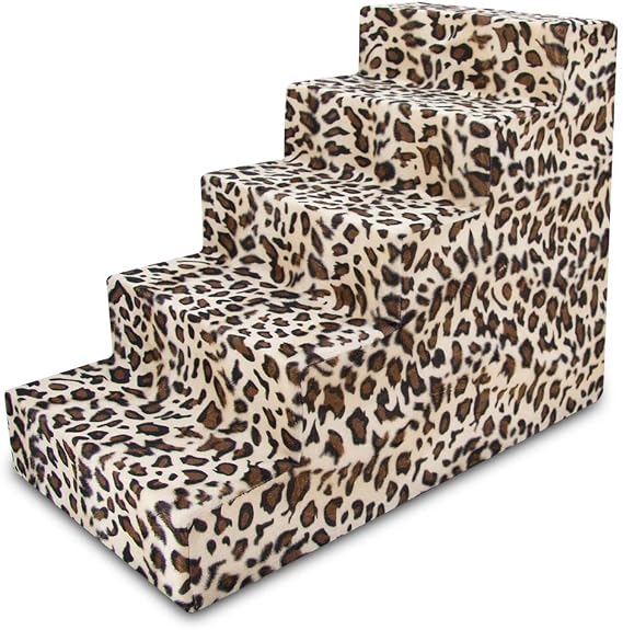 Best Pet Supplies Dog Stairs for Small Dogs & Cats, Foam Pet Steps Portable Ramp for Couch Sofa and High Bed Non-Slip Balanced Indoor Step Support, Paw Safe No Assembly - Animal Print, 5-Step