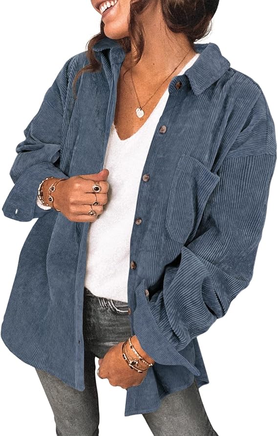 Saslax Women's Corduroy Shirt Shacket Jacket