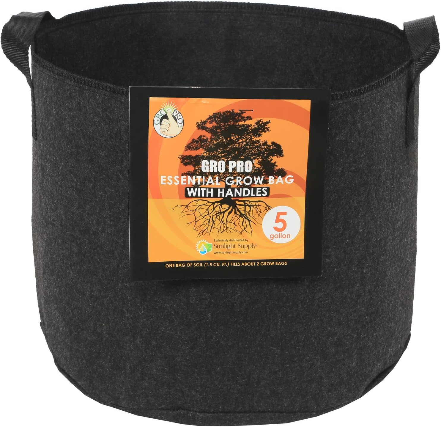 Gro Pro Essential Round Fabric Pot wHandles - Made of Non-Woven, Breathable Fabric, 5 gal