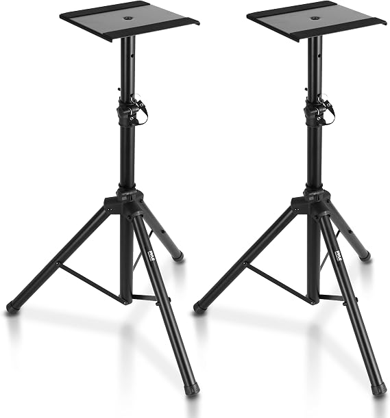 Pyle Adjustable Speaker Stand Pair Dual Studio Monitor Tripod with Metal Base, Anti-Slip Speaker Pads, Height Adjustment from 34 to 53 Ideal for Home, Studio, and DJ Use, 90 lbs Weight Capacity