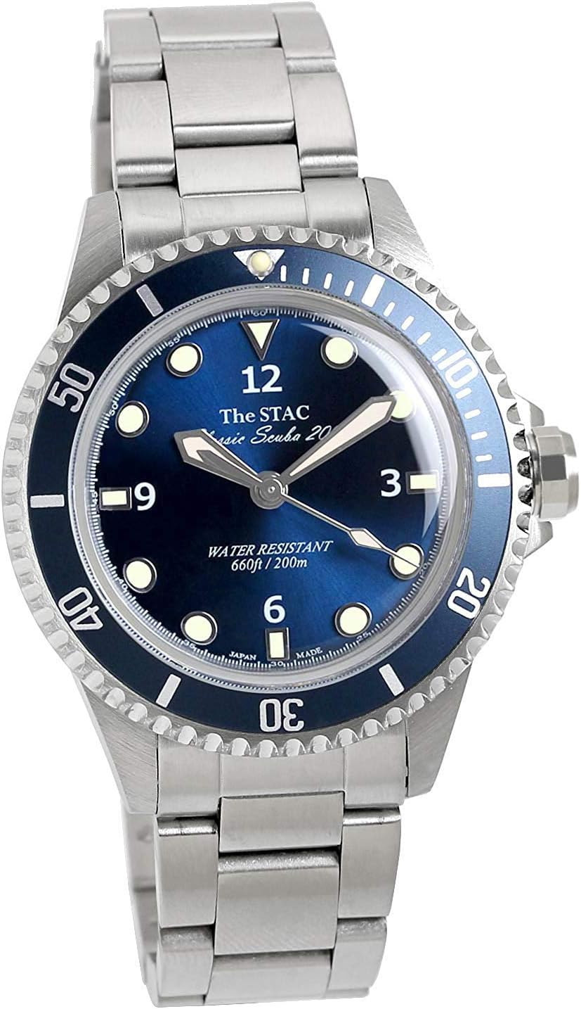 The Stac Classic Scuba 200, Made in Japan, Classic Divers Watch, Deep Blue, Sweep Second, 1.5 inches 38 mm, Mens, Womens