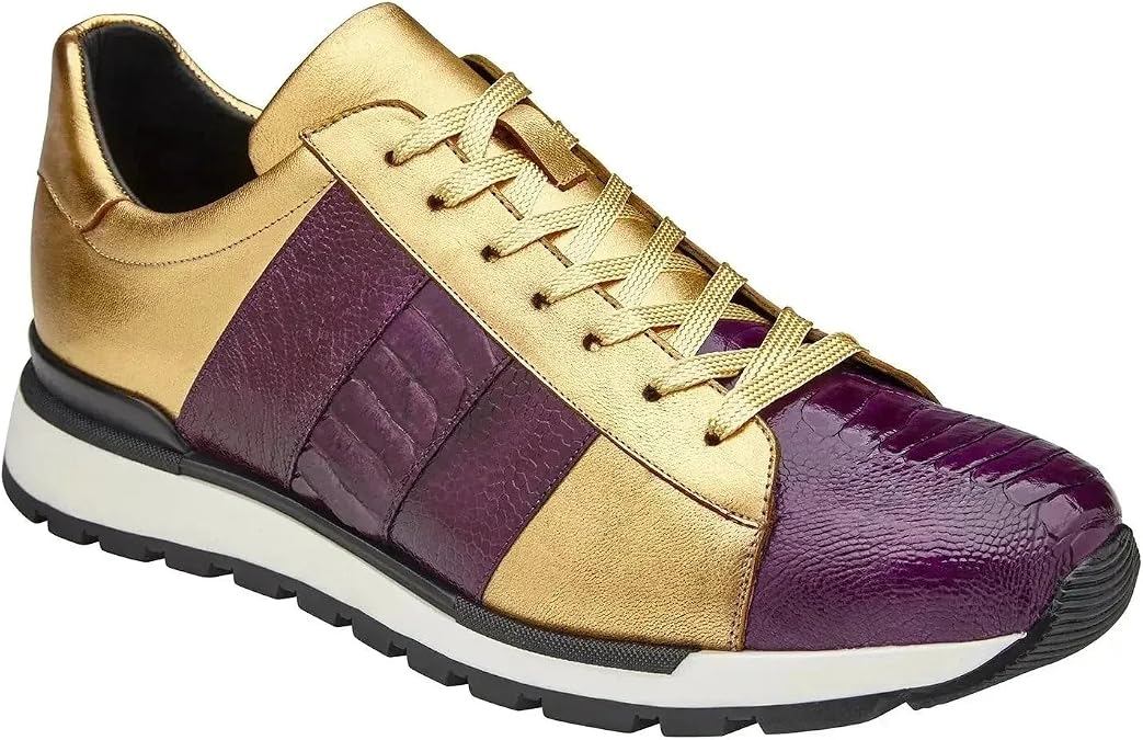 Belvedere Men's 33629 Blake Genuine Ostrich and Soft Italian Calf Sneaker Purple/Gold