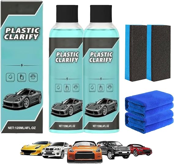 Plastic Clarify Tire Shine, Car Plastic & Trim Restorer Spray, Scratch Remover and Black Trim Restorer for Interior & Exterior, Rubber, And Vinyl Surfaces (2)