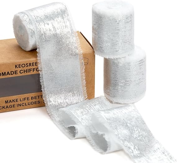 KEOSREE Cream White Silk Chiffon Ribbon,1.5" x 15 Yards (5Yards X 3 Rolls)