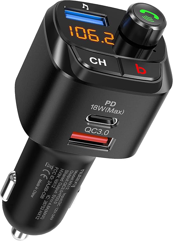 Nulaxy Bluetooth 5.0 FM Transmitter for Car, QC3.0 & USB-C PD 18W Wireless Bluetooth Radio Adapter Music Player Car Kit with Bass Booster, Hands-Free Calls-NX12 | 3 USB ports fast charge,Bluetooth 5.0,voice assistant,hands-free calls,bass boost MP3 player,fits all Bluetooth devices