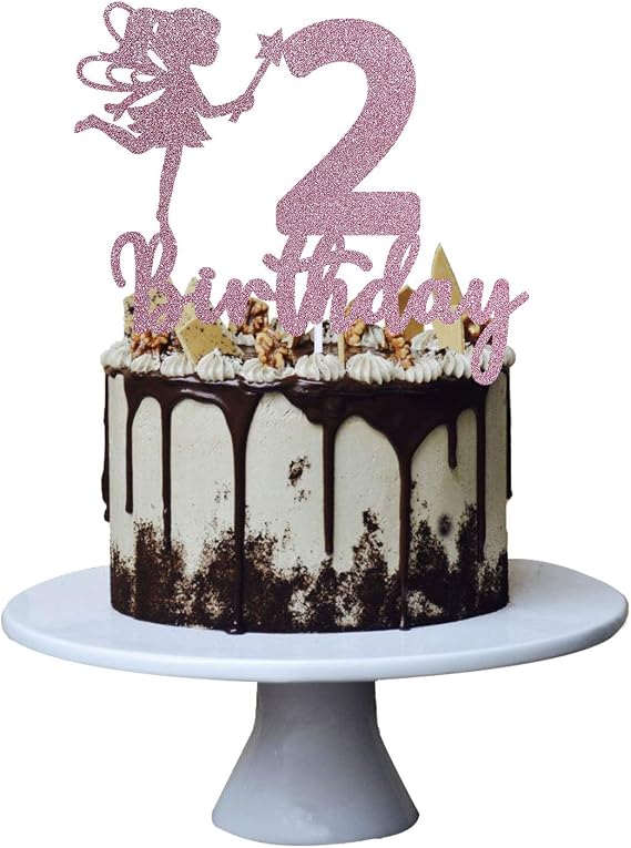 Grad ?ao Fairy 2nd Girl Birthday Cake Topper for Sweet Baby Two Decorations , Hello Cheers to 2 Years Old Party Sign , Handmade (Rose Gold)