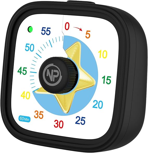 NPO Mutfak,Ders,Yemek için 60dk Analog Alarm Zamanlayıcı,Pomodoro Öğrenci Motivasyon Saati (Siyah-Yıldız)