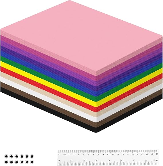 Conchpeople 96 Pack EVA Foam Sheets, 8x8.1in, 1mm DIY Craft Foam, 12 Colors