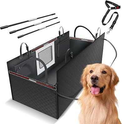 Floor Dog Hammock for Truck with Flip Up Seats, Crossbar Design Seat Cover for Back Seat Crew Cab, F150 Truck Pet Cover Back Seat Dog Leash Included