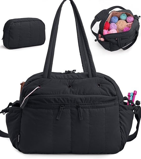 MYBAGZING Large Crochet Bag Organizer w/Crochet Hook Case & Yarn Grommets