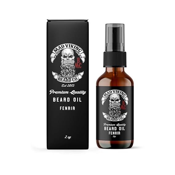 Mad Viking Fenrir Beard Oil for Men 2 oz | Hydrates skin, softens coarse beard hair, and helps relieve beard itch with a bold fragrance of neroli, rum, and tobacco.