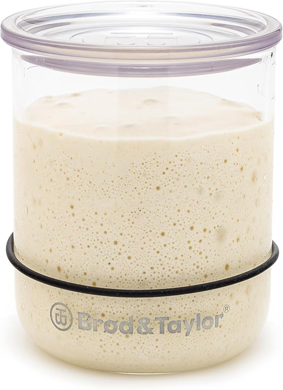 Brod & Taylor Small Sourdough Starter Jar (12oz) Less Discard Waste, 100% Dishwasher Safe, Measurement Markings, and Height Marker (Durable Glass Jar, BPA-Free)