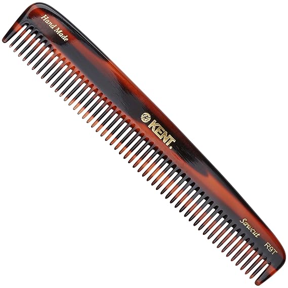 Kent R9T All Coarse Hair Detangling, Wide Teeth Dressing Table Comb for Thick Curly and Wavy Hair. Detangler Comb for Grooming and Styling, Beard and Mustache.Handmade Saw-Cut and Polished
