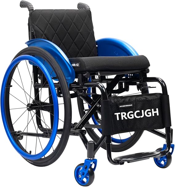 Lightweight Folding Sports Wheelchair, Aluminum Alloy, Adult Self-propelled Wheelchairs, with Handbrakes And Anti-Tipper(Size:16.5" Seat Width,Color:Blue)