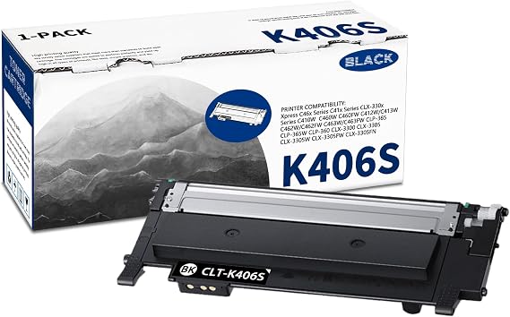 1 PK K406S Black Toner Cartridge 2,500 Pages High-Yield Compatible, K406S, Replacement for Samsung Xpress C46x C41x CLX-330x C410W C460W C460FW C412W/C413W C462W/C462FW C463W/C463FW CLP-365 Printer
