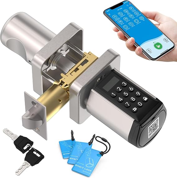 WELOCK 5-in-1 Smart Door Lock,Keyless Entry Lock for Front Door, Password Keypad + Bluetooth App + Cards +Key