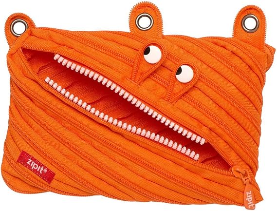 ZIPIT Monster Pencil Pouch for Boys | 3-Ring Binder Pencil Case | Large Capacity Pen Case for School (Orange)