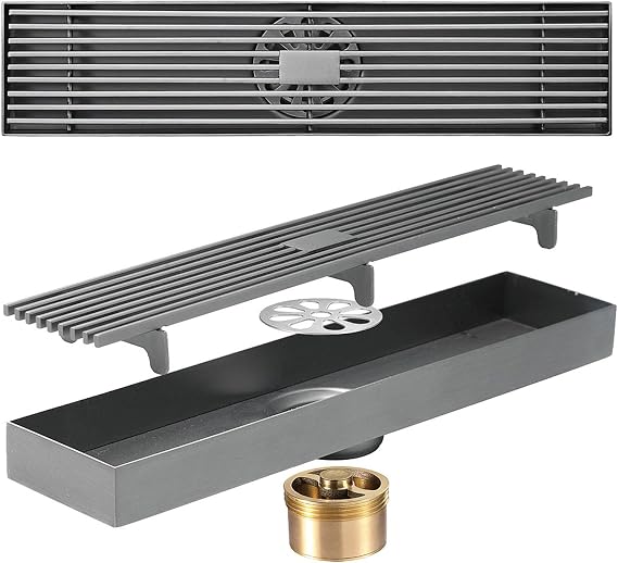 Linear Shower Drain with Grate,Stainless Steel Floor Shower Drain,Rectangular Floor Drain for Bathroom,Gray [Energy Class A]