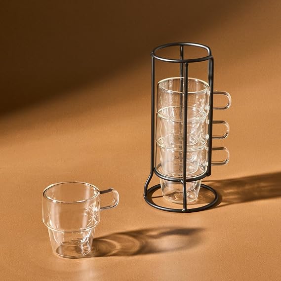 Karaca Pia Ece Çift Cidarlı 4 Kişilik Standlı Kahve Fincanı 80 ml