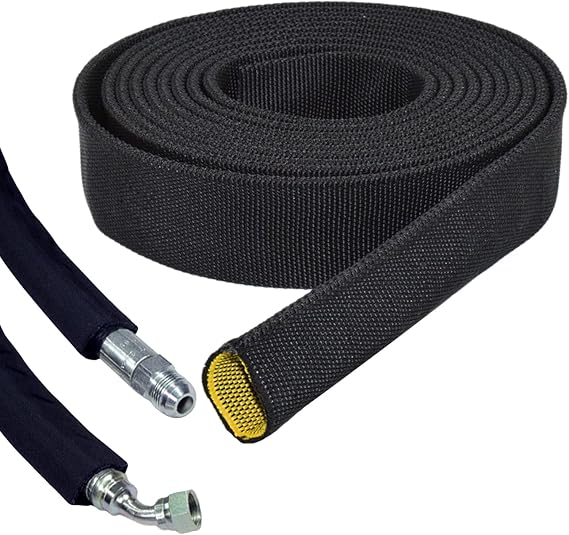 Electriduct 1/2" Hydraulic Hose Burst Protection Sleeving Nylon Hose Guard Protector Sleeve - 10 Feet - Black with Yellow Inner Liner