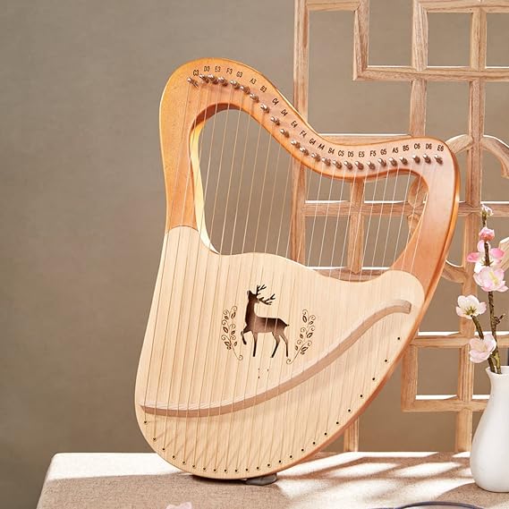 Lyre Harp,21/24/27/32 Metal Strings Mahogany Acoustic Harp with Extra Strings, Picks, Tuning Lever, Black Gig Bag, Beginner's Manual for Lyre (Size : 24 Strings)