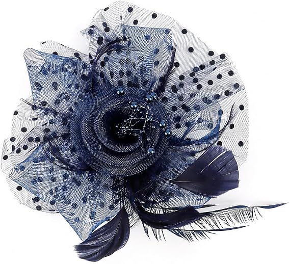 Fascinators Hat for Women Tea Party Netting Fascinators Headband for Girl Pearl Necklace Earring Bracelet Short Lace Gloves