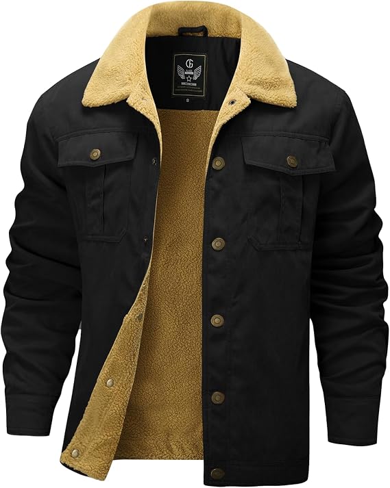 Flygo Men's Winter Jackets Sherpa Lined Fleece Trucker Work Cargo Jacket