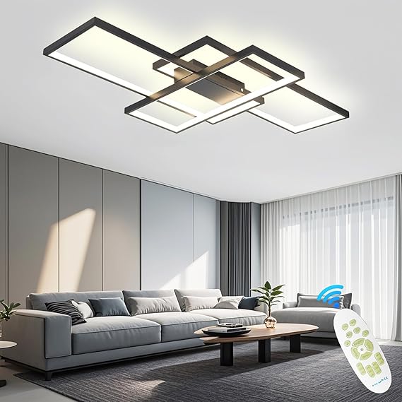 Ceiling Light Living Room LED Ceiling Light Recessed LED Rectangular with Remote Control Dimmable Ceiling Lamp Bedroom 3000 K - 6000 K for Dining Room Living Room (80 x 45 cm/65 W Black) [Energy Class B]