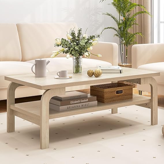 GIANTEX 2-Tier Coffee Table with Storage, 47 Mid Century Center Table
