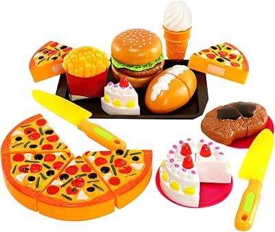 Play Food Sets for Kids Kitchen, 20PC Pretend Food, Toy Food with Pizza Toy, Plastic Food Cutting Toys, Play Kitchen Accessories - Fake Food, Boys Girls Toddlers Gifts