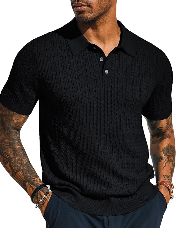 PJ PAUL JONES Mens Polo Shirt Knit Textured Collared Golf Shirts