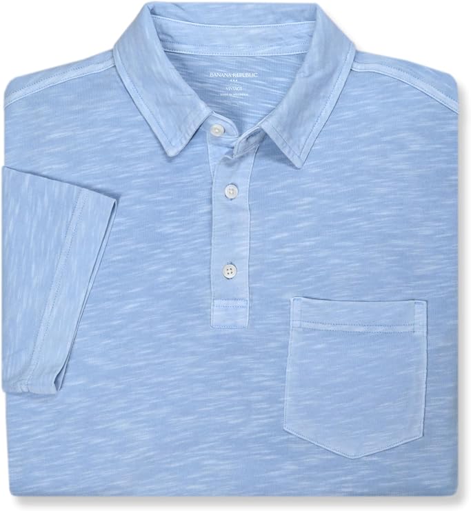 Banana Republic 748785 Mens Standard Fit Slub Knit Cotton Vintage Three Button Pocket Polo Shirt,