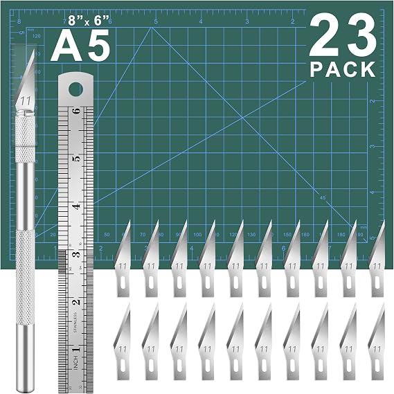 DIYSELF 23 Pack Exacto Knife Set, Hobby Knife Kit for Art, Scrapbooking | Exacto Knife Set with 20 Hobby Knife Precision Blades for Art, Scrapbooking, Stencil, 8" x 6" Cutting Mat for Crafts