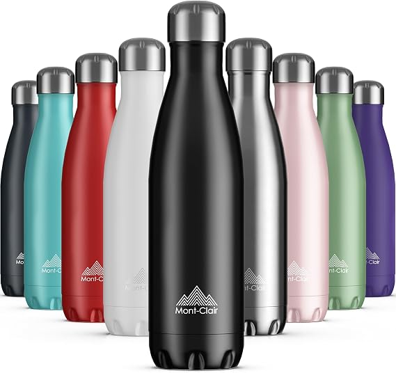 Mont-Clair Stainless Steel Water Bottle, Vacuum Insulated - BPA Free, 12h Hot & 24h Cold Drinks, Metal Water Bottle 1L Leakproof, Ideal for Adult, Kids, Running - Black