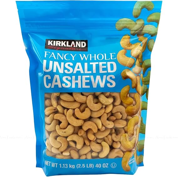 Kirkland Signature Fancy Whole Unsalted & Roasted Cashews Nuts Bag Pack 1.13kg