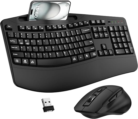 Wireless Keyboard and Mouse Combo, 2.4G Ergonomic Wave Keys(Black)