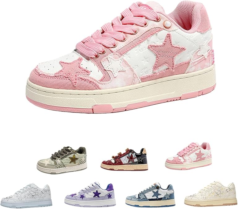 Star Pattern Chunky Platform Sneakers for Women Y2K Retro Skate Streetwear