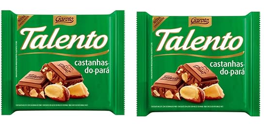 Garoto - Talento - Milk Chocolate w/ Brazil Nuts - 3.53 oz (PACK OF 02) | Chocolate ao Leite c/ Castanhas-do-Para - 100g