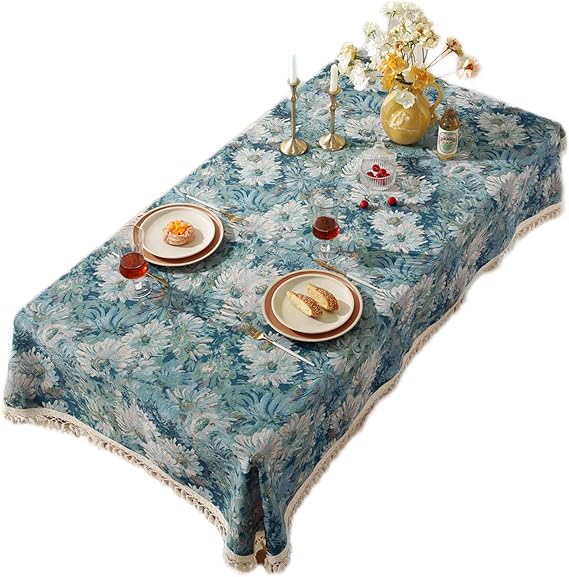 Vintage Jacquard Tablecloth Rectangular Coffee Table Cloth Blue Tablecloth,90 * 90cm
