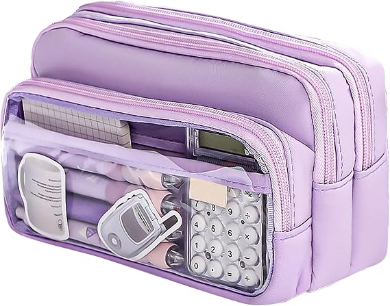 Large Pencil Case Big Capacity, Pencilcase School Aesthetic Big, Purple Pencil Case, Aesthetic Pen Cases, Cheap Pencilcase with Zipper and 4 Compartments for Girls School College Office