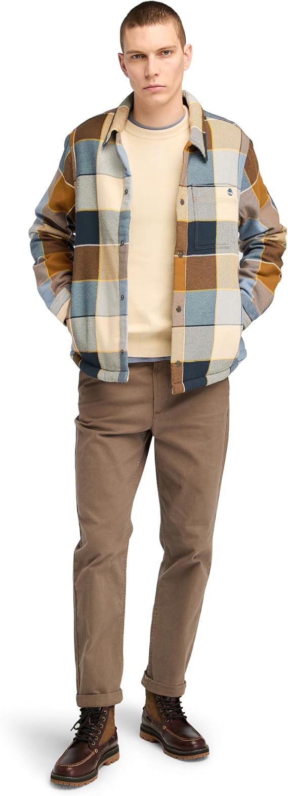 Timberland Men's High Pile Fleece Lined Plaid Overshirt